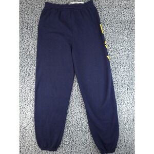 Soffe Navy Graphic Sweatpants Joggers Yellow Print Drawstring Elastic Medium